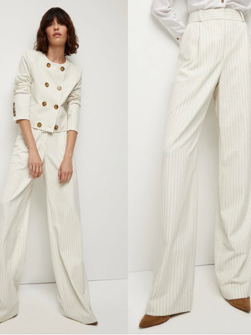 NWT Veronica Beard Heyser Pants Size 12 Ecru Career Striped Pants
